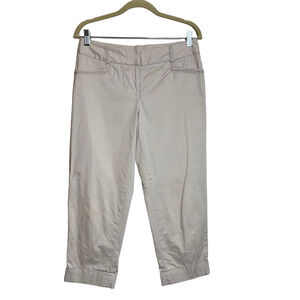 White House Black Market Womens Slim Capri Size 4 Beige Cuffed Cotton Spandex